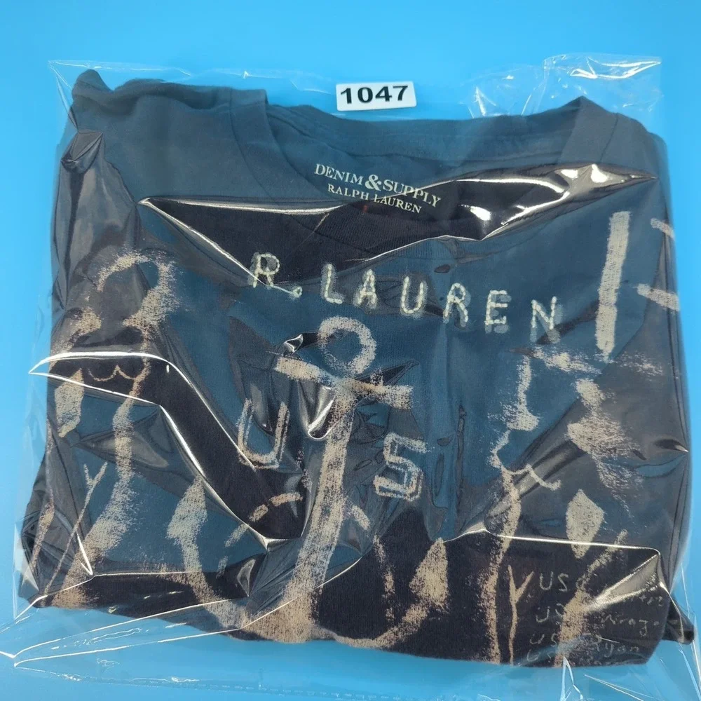 Denim & Supply Ralph Lauren Men Large Graphic Tee Navy Blue Anchor Single Stitch